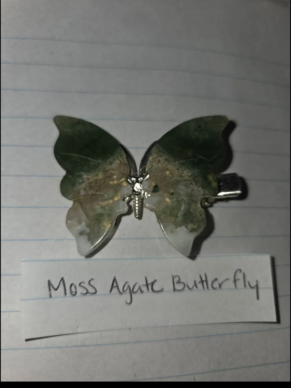 Moss Agate Butterfly Clip-Brooch-Hair Accessory-Decor-Carving